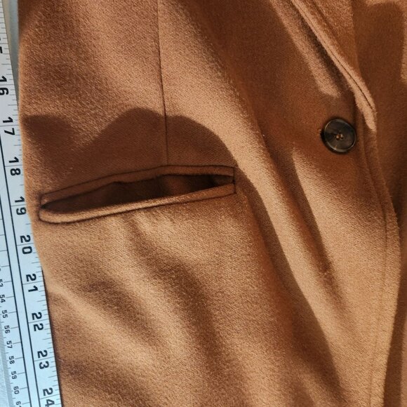 Camel Brown Longline Coat With Leopard-Print Lining Single-Button Closure Skies - Picture 7 of 15